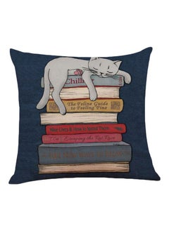 اشتري Cat Printed Cushion Cover Blue/Grey/Red 15x15x3cm في السعودية