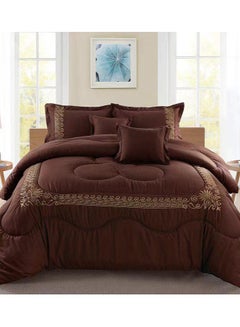 Buy COMFY 6 PC EMBROIDERY FLORAL COTTON SOFT KINGSIZE COMFORTER SET BROWN in UAE