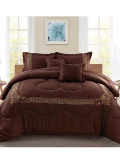 اشتري COMFY 6 PC EMBROIDERY FLORAL COTTON SOFT KINGSIZE COMFORTER SET BROWN في الامارات