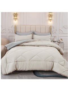 Buy Lightweight Comforter Set 6-Pcs Double Size Solid Bedding Comforter Sets With Plain Diamond Quilting And Down Alternative Filling,Beige in Saudi Arabia