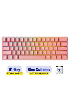 Buy Mechanical Keyboard 61 Keys PBT Translucent Dual-Color Injection Keycaps RGB Backlight Detachable Type-C 60% Wired Gaming Keyboard Pink - Blue Switch in UAE