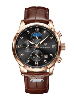 Buy Water Resistant Watches Men's Chronograph Quartz Watch for Men Business with Luxury Leather Band Brown in UAE