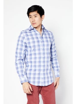 Buy Men Regular Fit Long Sleeve Checkered Dress Shirt, Blue Combo in UAE