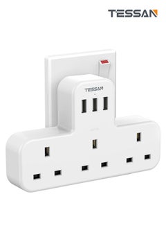 Buy Multi Plug Extension Socket Adapter with 3 USB, TESSAN 3 Way Plugs Extender Wall Electrical Outlet Adapter, 3 Pin Electrical Power Sockets for Home, Office, Kitchen (White) in Saudi Arabia