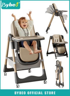 Buy Baby High Chair, Foldable Children Dining Chairs for Eating With Wheels, Multifunctional Toddler Feeding Chair with Double Removable Tray, Adjustable Back and Footrest, Storage Pocket in Saudi Arabia