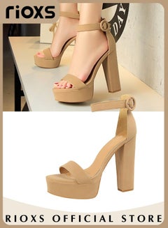 Buy Women's 5.5 inch Hi-Lo High Heel Platform Pump Sandals Elegant Chunky heels Sandals for Women Comfy Open Toe Block for Women Summer Dress Shoes in UAE
