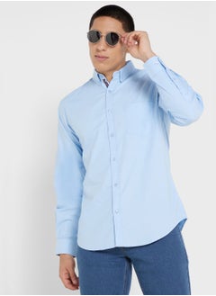 Buy Cotton-Elastane Casual Single Pocket Shirt in Saudi Arabia