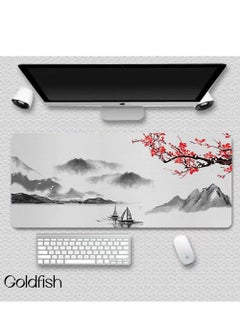 Buy Chinese Style Landscape oil Painting Mouse Pad White 400 × 900mm in Saudi Arabia