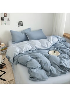 Buy Cotton Duvet Cover Set, 4 Pieces Washed Cotton Comforter Cover with Zipper Closure, Include 1 Duvet Cover 220x240cm 1 Flat Sheet and 2 Pillowcase, Comforter Not Included, King Size(Blue) in Saudi Arabia