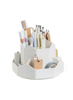 Buy Large Capacity PP material Rotating Pen Holder Organizer Office Student Desktop Stationery Organizer (Beige Rotating Model) in Saudi Arabia