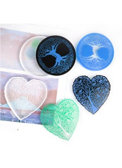 اشتري Resin Molds, 4PCS Tree of Life Resin Molds, Heart and Round Coaster Silicone Molds for Epoxy Resin Casting, DIY Drink Coasters, Art Cups Mat, and Candle Holders في السعودية