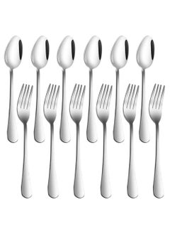 Buy Set Of 12 Stainless Steel Dinner Forks And Spoons Heavy Duty 8 Inch Forks And 7 Inch Spoons Cutlery Set in UAE