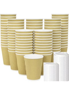 Buy 25 Pieces Ripple Coffee Cups With Lid 8oz (Lite Green) in Saudi Arabia