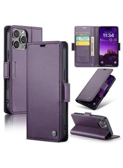 Buy CaseMe Flip Wallet Case For iPhone 16 Pro Max RFID Blocking PU Leather Wallet Flip Folio Case with Card Holder Kickstand Shockproof Phone Cover - Purple in Egypt