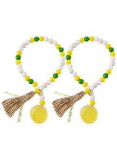 اشتري SYOSI 2Pcs Lemon Wood Bead Garlands, Wood Bead Garlands with Tassels Wood Bead Prayer Garlands Home Decorations for Tiered Tray Shelf Displays في السعودية