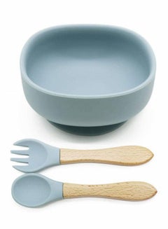 Buy Silicone Suction Bowls for Baby, Baby Led Weaning Spoon and Fork, Baby Dishes and Utensils Set for Boy & Girl, Baby Tableware Set, Toddler Eating Supplies, Infant Dinnerware (Dusty Blue) in Saudi Arabia