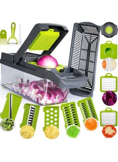 Buy Professional 16-In-1 Multifunctional Vegetable And Onion Chopper, Kitchen Vegetable Cutter With 8 Blades, Carrot And Garlic Chopper With Container (Gray) in Egypt