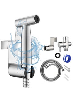 Buy Handheld Toilet Bidet Sprayer for Toilet-Adjustable Water Pressure Jet Spray with Plastic T-Valve for Feminine Wash, Stainless Steel Muslim Shower Cloth Diaper Bidet Attachment in Saudi Arabia