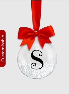 Buy Personalised Name Initial Bauble – With Red Ribbon, Bow, and Feather or Snow Bead Filling in UAE