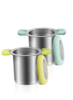 اشتري Tea Infuser with Anti-Scald Lid 18/8 Stainless Steel Tea Strainer Large Capacity Tea Filters Food-Safe Loose Tea Infuser Brewing Basket Mesh Strainer Pack of 2 في الامارات