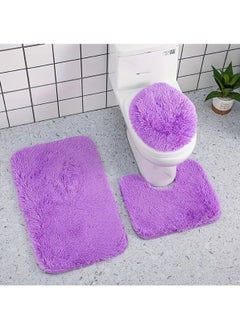 Buy 3 Piece Bathroom Anti-Slip Mat Set,U-Shaped Contour Rug, Mat and Toilet Lid Cover,Water Absorbent Soft Microfiber for Tub, Shower, Bath Room,Machine Washable (Purple) in Saudi Arabia