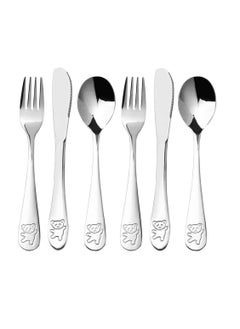 اشتري Kids Silverware Stainless Steel Kids Forks and Spoons, Children's Safe Flatware Set, Toddler Utensils, Metal Cutlery Set for Lunchbox Engraved Bear 2 knives + 2 forks + 2 spoons في السعودية