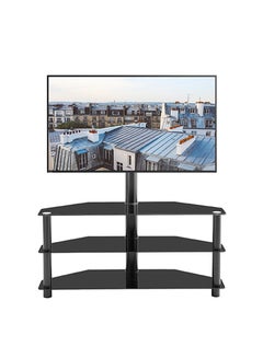 Buy Universal Floor TV Stand with 3 Tier Storage Tempered Glass Shelves and Height Adjustable TV Stand for 32-55 inch Screen TVs in Saudi Arabia