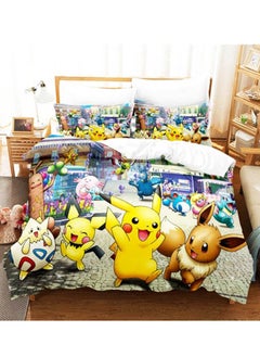 اشتري Cartoon Pokémon Pikachu pattern bedding three-piece set of soft microfiber polyester sheets including cover and two pillowcases (size 150cmX200cm) في السعودية