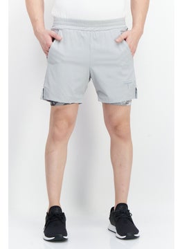 اشتري Men Drawstring Pull On Brand Logo Basic Shorts, Grey في الامارات