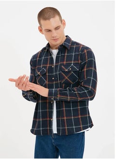 Buy Navy Blue Regular Fit Long Sleeve Double Pocket Winter Lumberjack Checkered Shirt TMNAW20GO0485 in Egypt