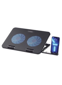 اشتري Standard ICE02 Cooling Pad Gaming Laptop Stand With Mobile Holder – 2x Blue Led Fans – 2 x USB – Support 12 UP to 15.6 Inch | Black في مصر