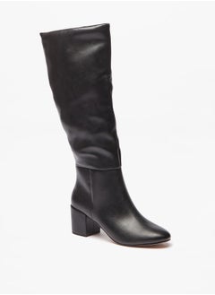 Buy Women Slip On Knee Length Boots with Block Heels in Saudi Arabia