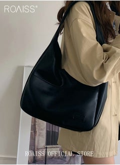 Buy Women's Large Capacity Commuter Bag Tote Bag Simple Solid Color PU Material in Saudi Arabia