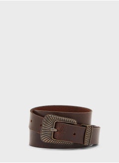 Buy Textured Buckle Leather Belt in UAE