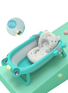 Buy Portable Foldable Baby Bathtub With Cushion And Temperature Sensor (Blue) in UAE