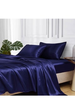 Buy Silky Queen Bedding Set 4-Piece (Navy) in Saudi Arabia