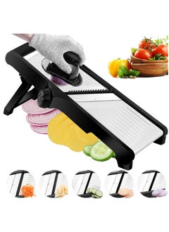 اشتري Mandoline Food Slicer, Adjustable Mandoline Slicer for Kitchen, Stainless Steel Mandolin Vegetable Chopper for Potato, Vegetable Slicer Julienne Cutter, Black في السعودية