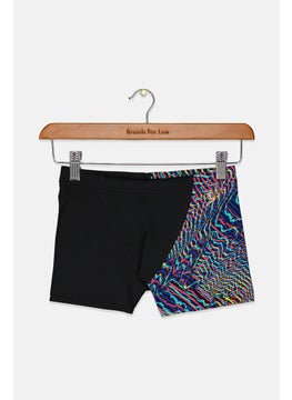 Buy Men Abstract Print Drawstring Swim Trunks, Black Combo in Saudi Arabia