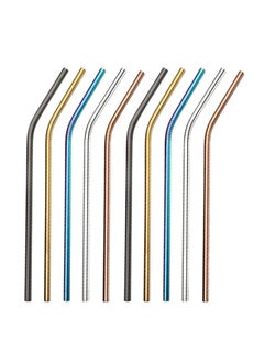 Buy 10-Piece Stainless Steel Straw Blue/Silver/Brown 215millimeter in Saudi Arabia