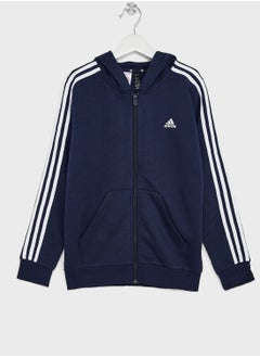 Buy Essentials 3-Stripes Fleece Full-Zip Hoodie in UAE