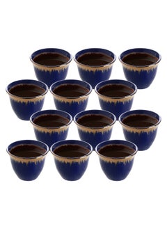 Buy LIFE SMILE Cawa Cups 12 Pieces Set 88ml, Arabic Traditional Bone China Porcelain NON-TOXIC Coffee Cup, Elegant Design espresso cup, Dishwasher Safe (Green & Gold 2) in UAE