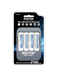 Buy Beston Charger C-6201 AA + 4 PCS 2700 mAh: Charger bundled with four AA batteries boasting a capacity of 2700 mAh for extended usage. in Egypt