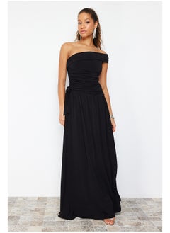 Buy Black Body-Sitting Knitted Long Evening Dress TPRSS24AE00019 in Egypt