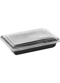 Buy Hotpack Disposable Microwavable Container Black Base Rectangular 16 ounce with Clear Lid 50-Pieces in UAE