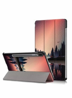 اشتري For Samsung Galaxy Tab S8/S7 Tablet Cover Slim Lightweight Tri-Fold Stand Case Shell Auto Wake/Sleep Folio (Forest Dusk) في الامارات