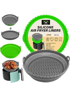 Buy Fryer Liners [2 Pcs] – Reusable Silicone Air Fryer Liner, 7.5 inch Foldable Collapsible Silicone Baking Pot, Easy to Clean Accessory for Air Fryer, Oven & Microwave (Green & Grey) in UAE