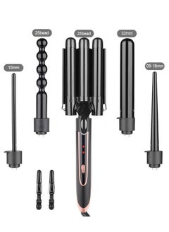 Buy 5 in 1 Curling Iron Wand Set with Heat Protective Glove 5 Interchangeable Ceramic Barrels 3 Barrel Hair Curler Black in UAE