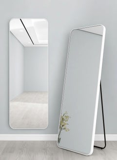 اشتري Modern Full Length Mirror Standing Hanging or Leaning Against Wall Rectangle Mirror Floor Mirror Dressing Mirror Wall-Mounted Mirror Aluminum Alloy Thin Frame White 60x165cm Rounded Corner في الامارات