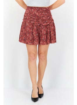 Buy Women Floral Print Mini Skirt, Dusty Maroon in UAE