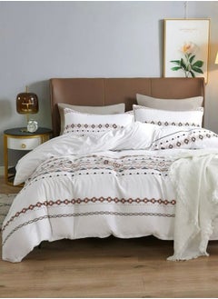 Buy King size 6 pieces Bedding Set Without Filler, White Color Simple Elegant Design. in UAE